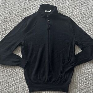 Suitsupply Black Long-Sleeve Polo Sweater medium